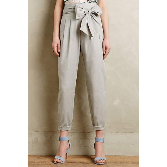 Anthropologie Gray Ankle Pants with Bow Detail - Picture 1 of 7